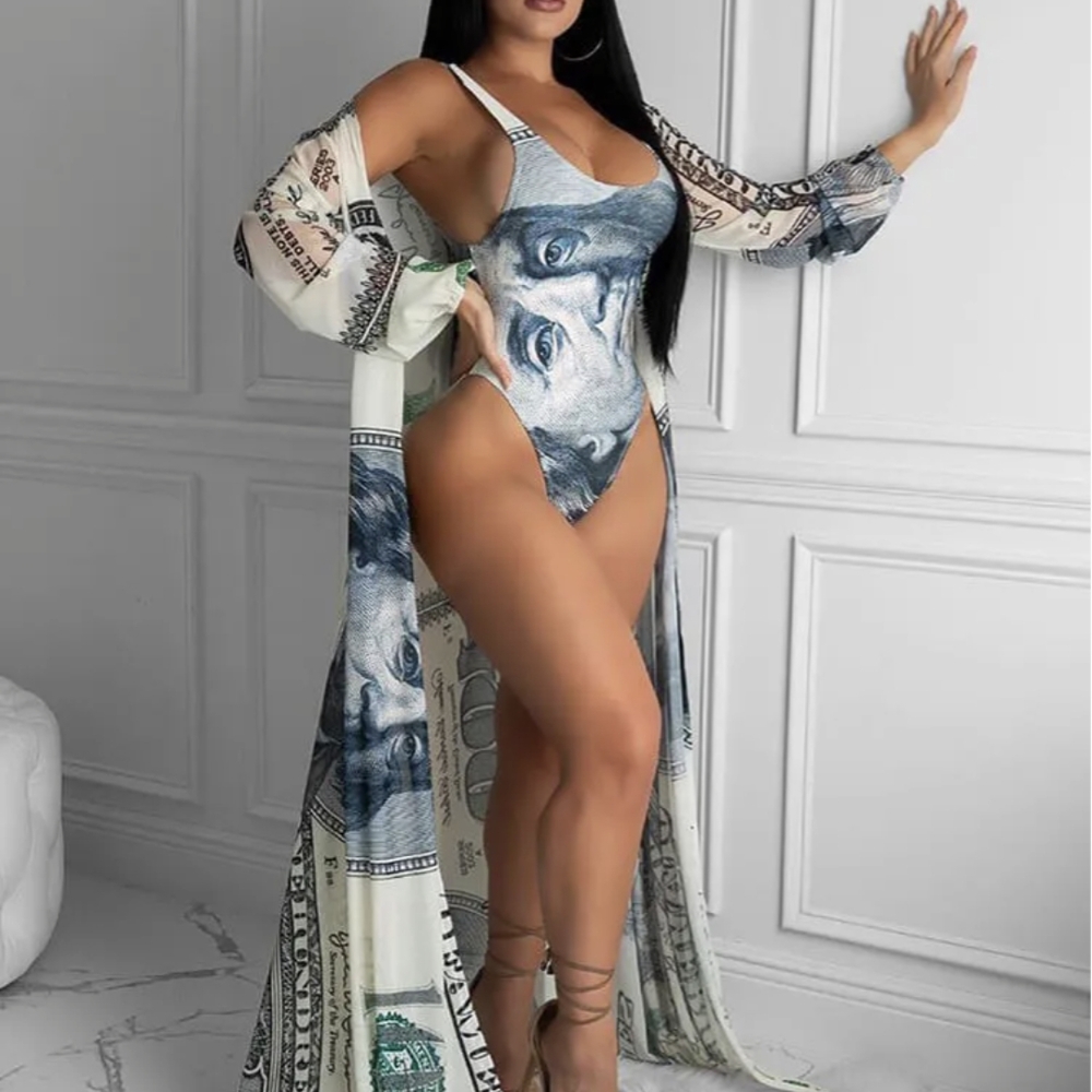 Women's Artistic Print Swimsuit and Cover-Up Set